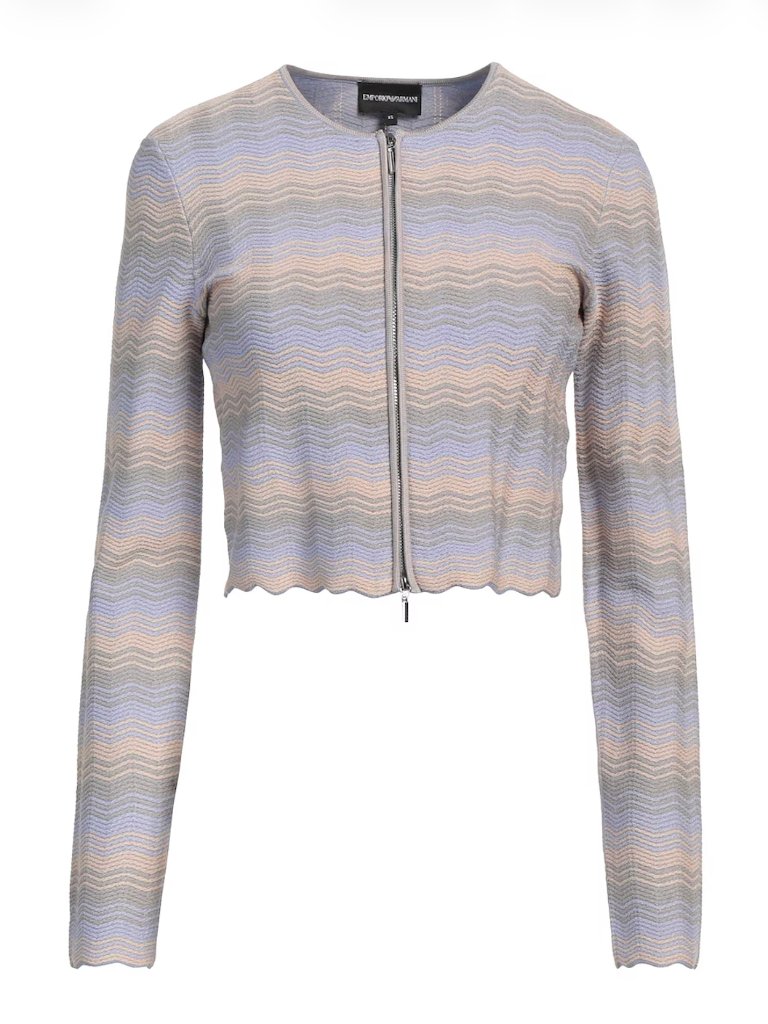 Emporio Armani Giorgio Wavy Zig Zag Scalloped 2 Way Long Sleeve Zip Cardigan